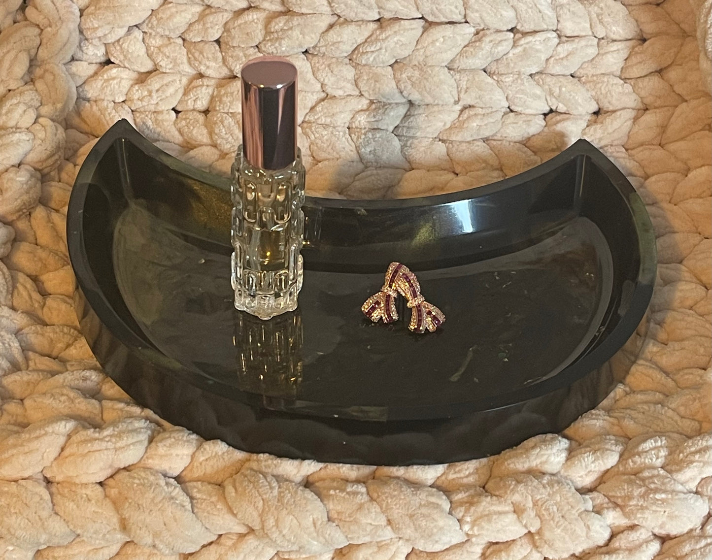 Handmade Resin Moon Tray - black and green