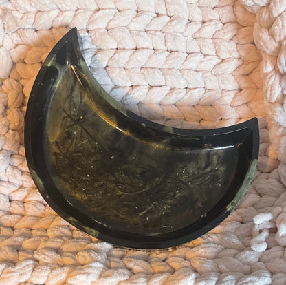 Handmade Resin Moon Tray - black and green