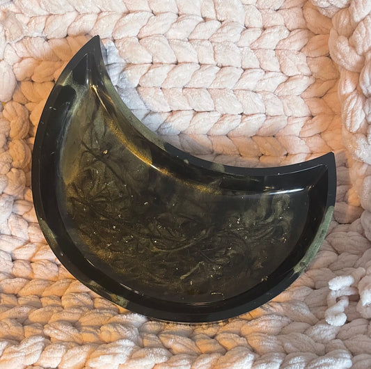 Handmade Resin Moon Tray - black and green