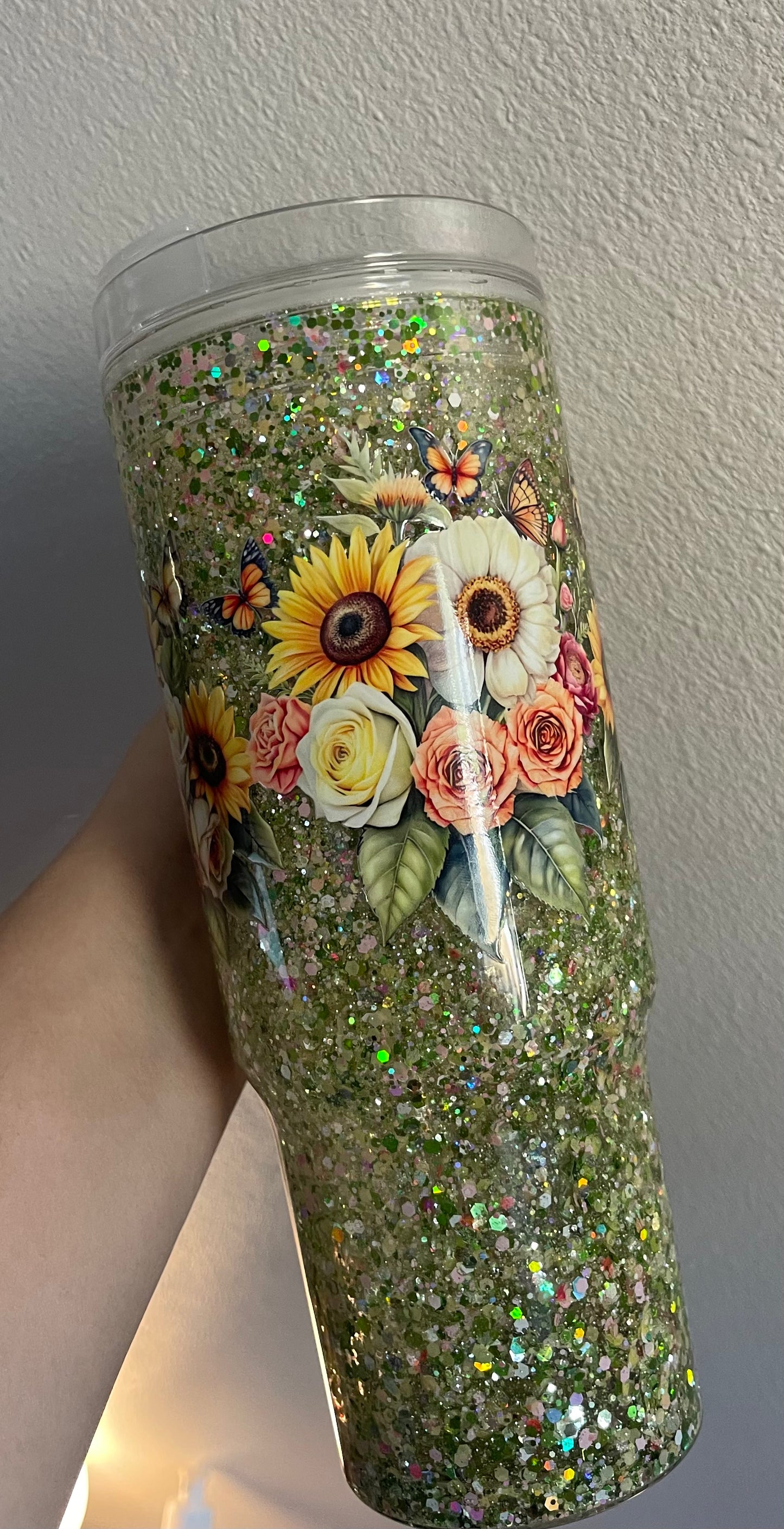 40oz - Flowers and Butterflies- Snow globe tumbler